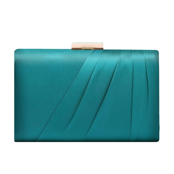 Teal Pleated Satin Clutch Purse Wedding Bridal Clutch Bag Prom ^_^ - Picture 1 of 7